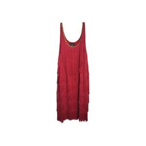 Charades Dress Red Fringe Womens 1x Flapper Style With Gold Sequin Scoop Neck